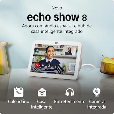 Amazon Echo Show 8 de 3ª geração com tela HD e áudio espacial para casa inteligente em 2026
