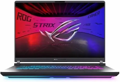 Notebook Gamer ASUS ROG Strix G16 (2025) com iluminação RGB e tela de 165Hz.