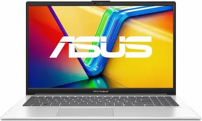 Notebook ASUS Vivobook 15 X1504VA Intel Core i5-1334U em ângulo frontal exibindo a tela colorida e design fino.